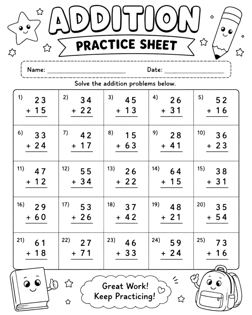 Addition practice worksheet for kids