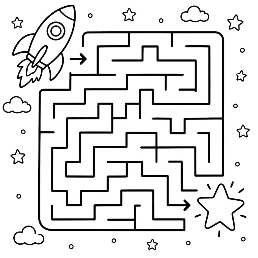 Rocket maze puzzle activity for kids