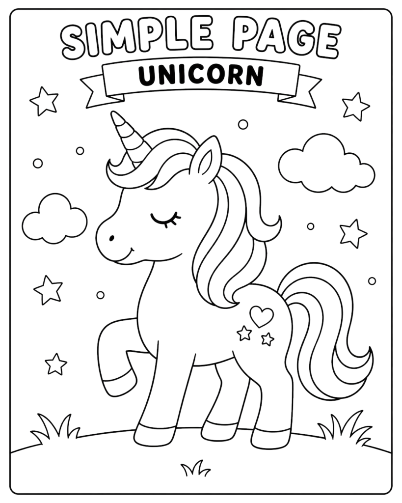 Simple unicorn coloring page for kids