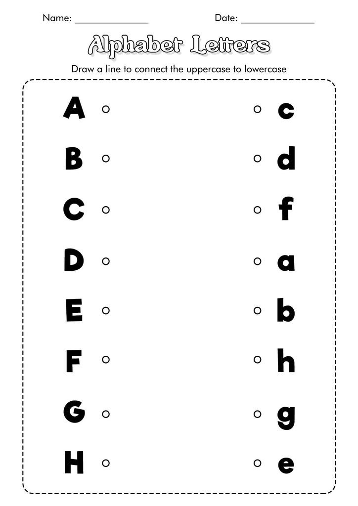 Uppercase and lowercase alphabet matching printable worksheet for kids