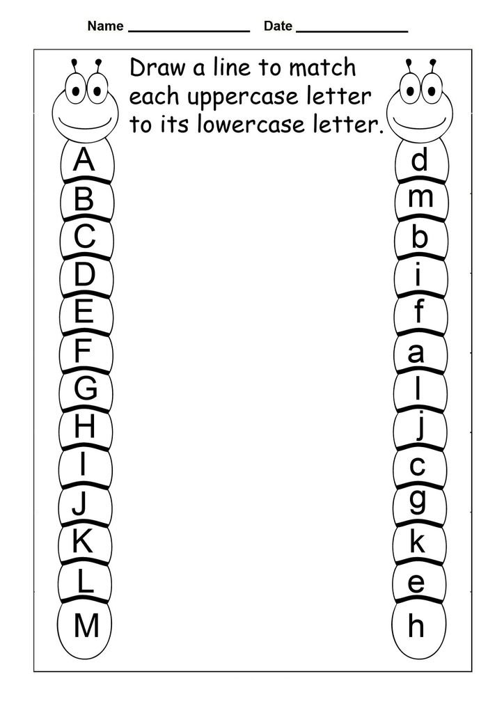 A4 printable alphabet matching worksheet for preschool children