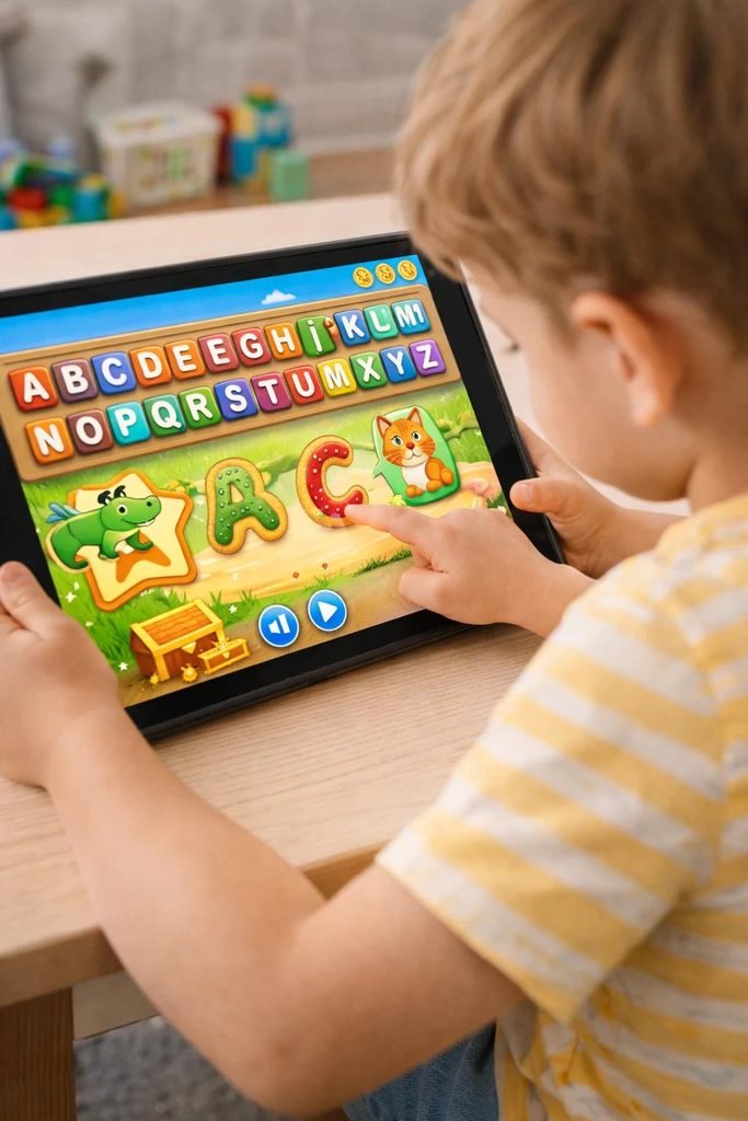 Child playing an interactive online alphabet matching game