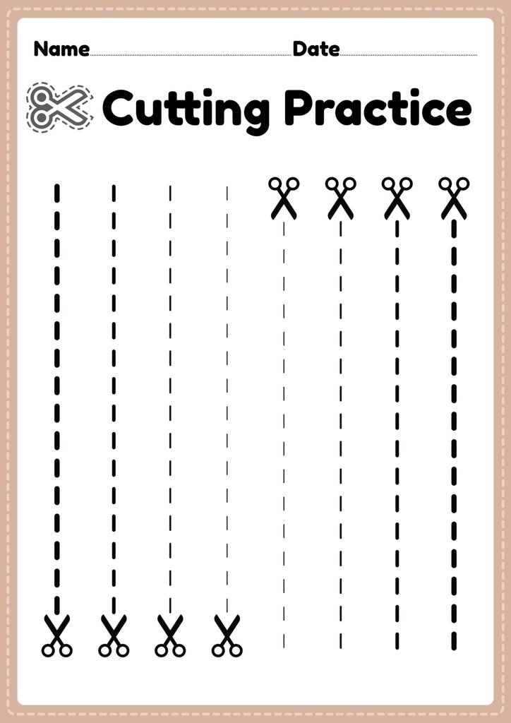 Preschool scissor cutting practice worksheet printable PDF