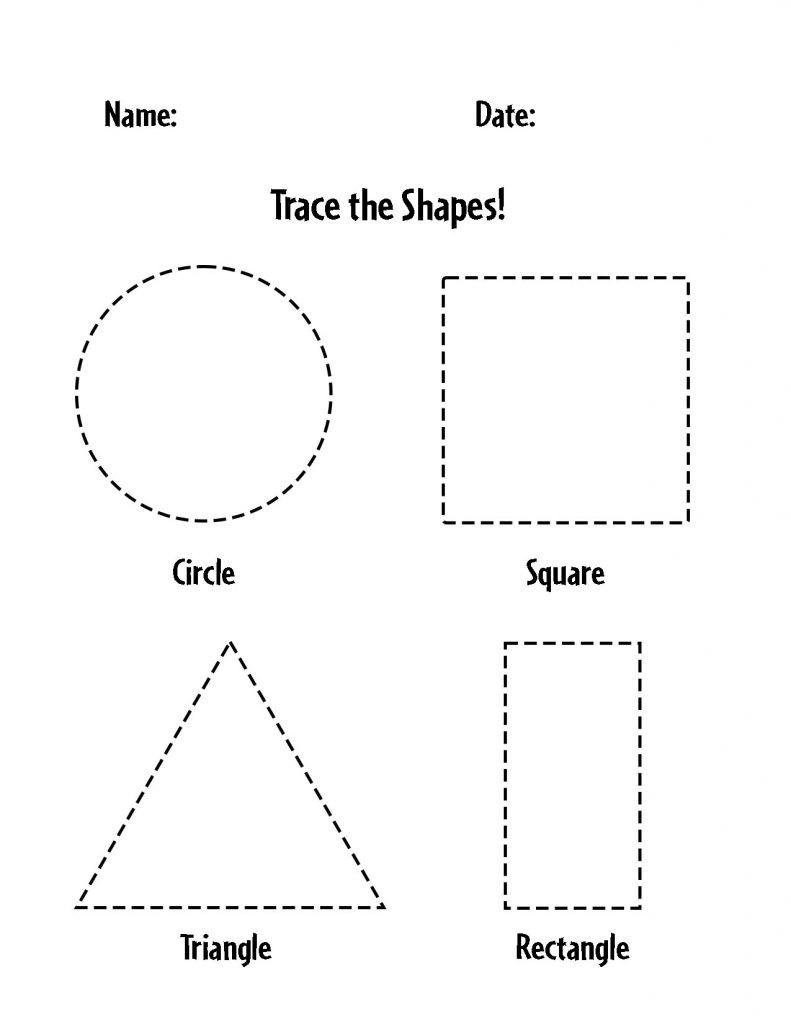 Printable shape tracing worksheet for preschool fine motor practice