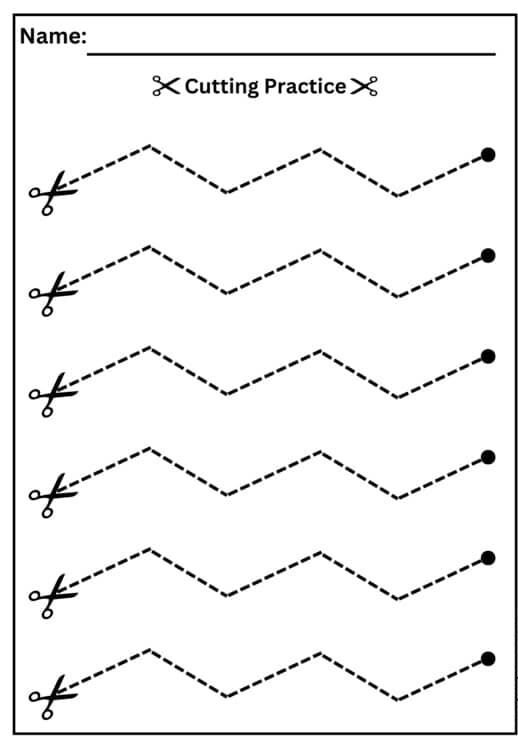 Preschool scissor cutting practice worksheet printable PDF