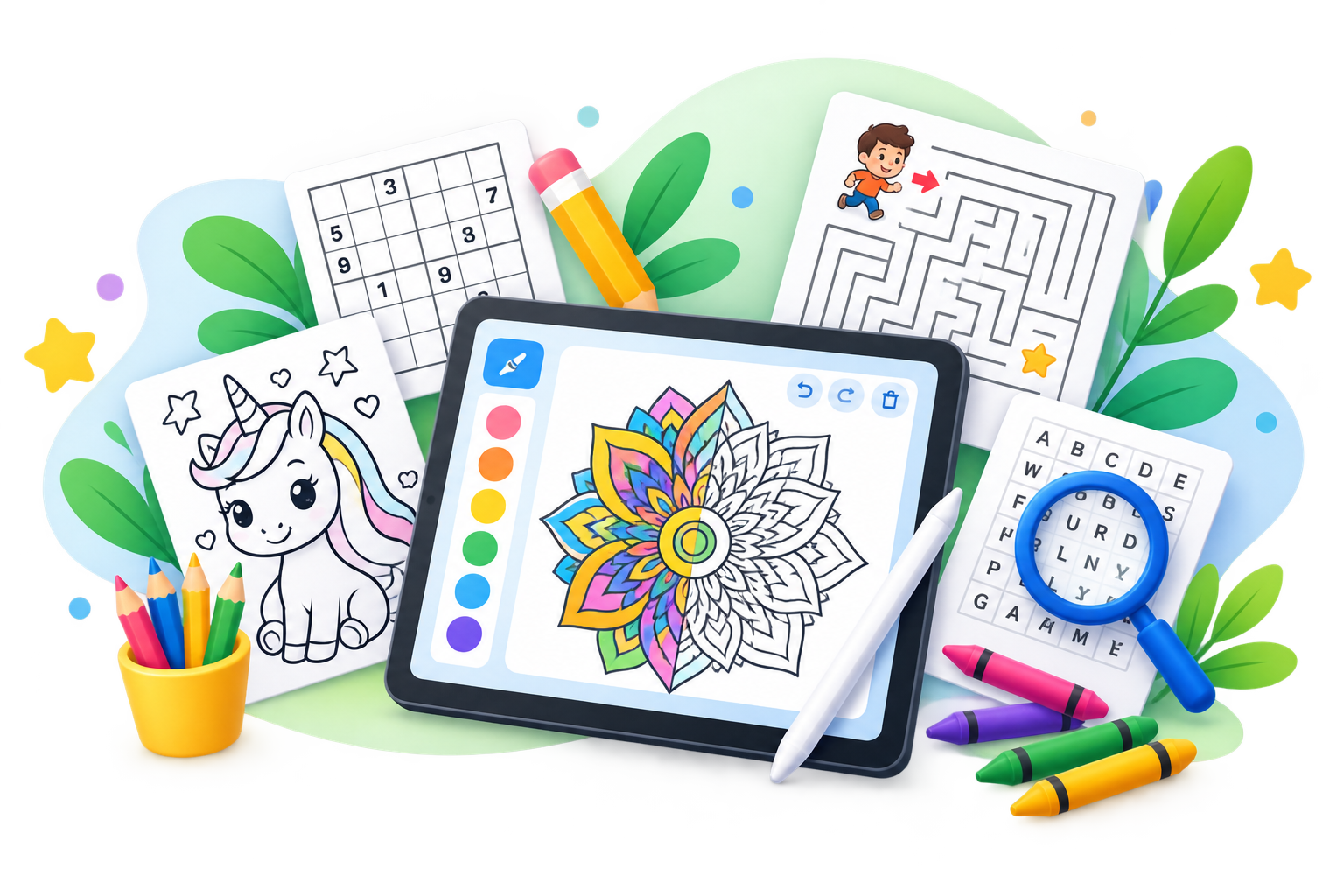 Kids and adults enjoying free printable activities