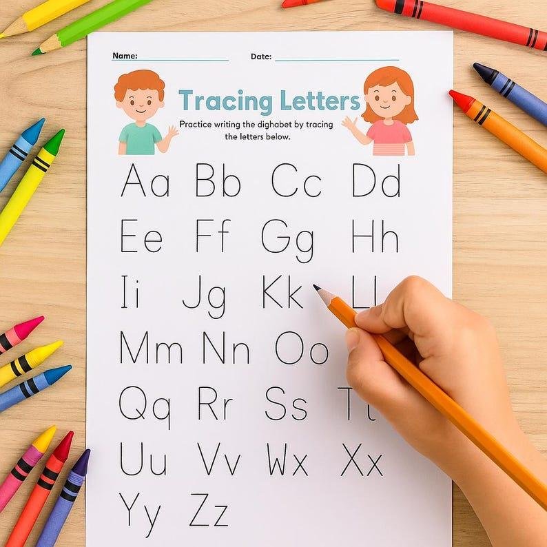 Child tracing alphabet worksheet for preschool learning